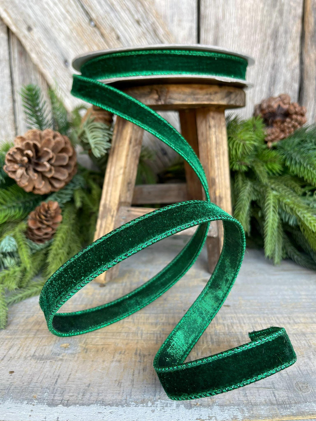 3/4" Emerald Green Velvet Ribbon, Farrisilk Ribbon, Green Velvet Ribbon
