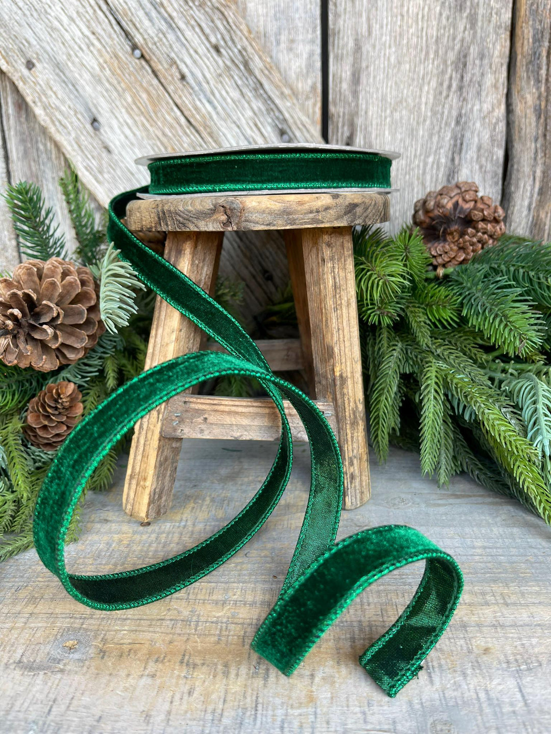 3/4" Emerald Green Velvet Ribbon, Farrisilk Ribbon, Green Velvet Ribbon