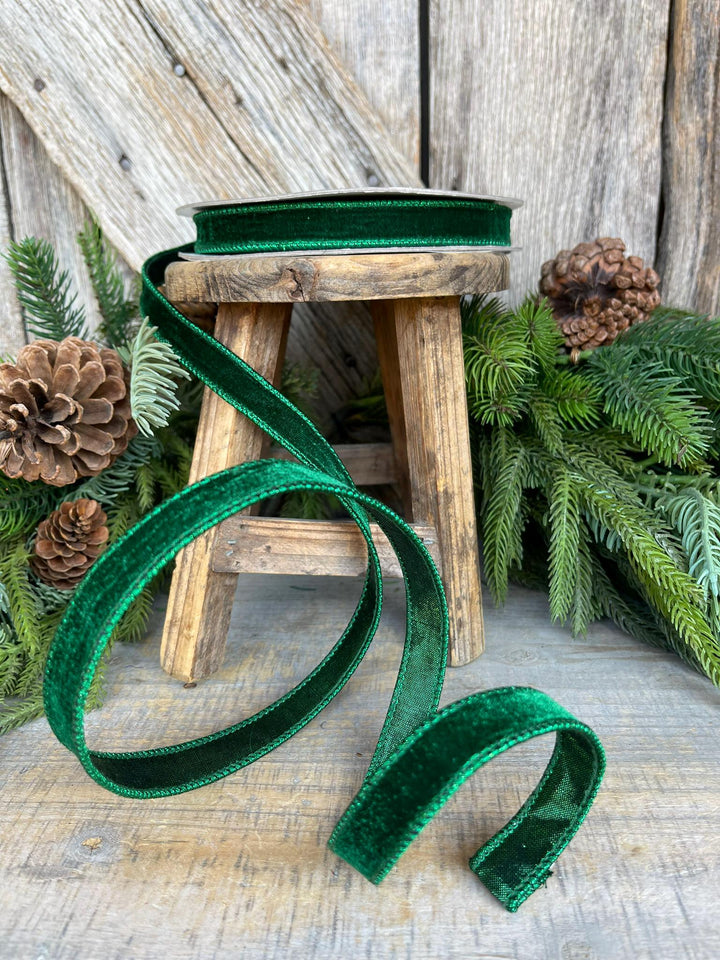 3/4" Emerald Green Velvet Ribbon, Farrisilk Ribbon, Green Velvet Ribbon
