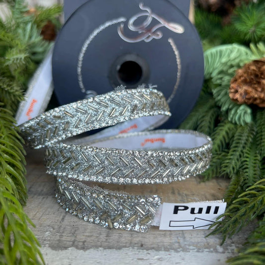 3/4" Silver Jewel Ornamate, Farrisilk Stick On Jewels, Silver Diamond Self Adhesive Jewel Tape