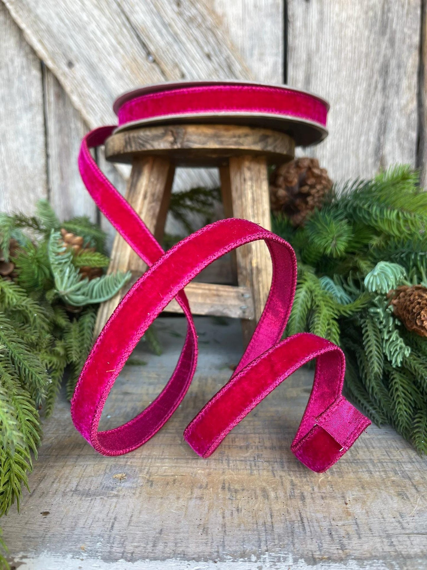 3/4" Hot Pink Velvet Luster Wired Ribbon, Farrisilk Ribbon, Velvet Ribbon