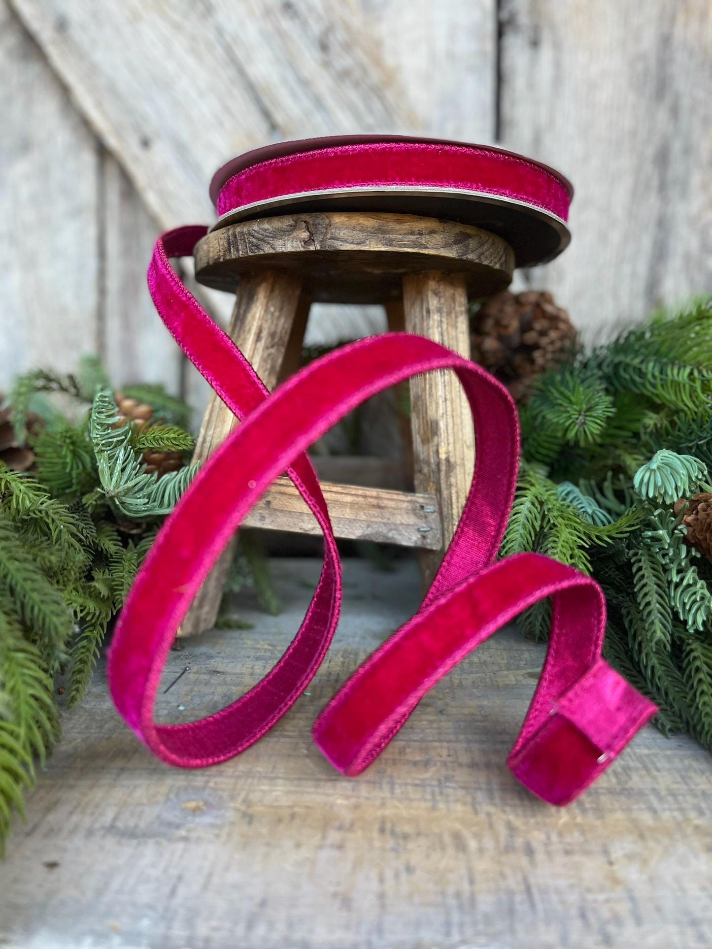 3/4" Hot Pink Velvet Luster Wired Ribbon, Farrisilk Ribbon, Velvet Ribbon
