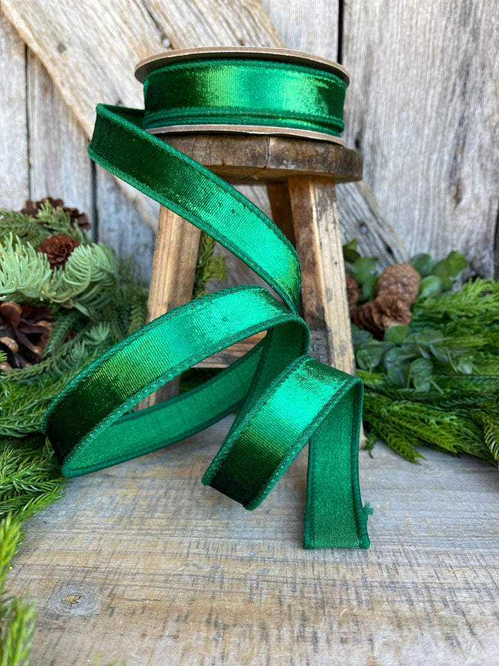 1" Green Velvet Ribbon, Emerald Green Velvet Ribbon, Christmas RIbbon