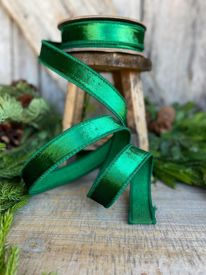 1" Green Velvet Ribbon, Emerald Green Velvet Ribbon, Christmas RIbbon