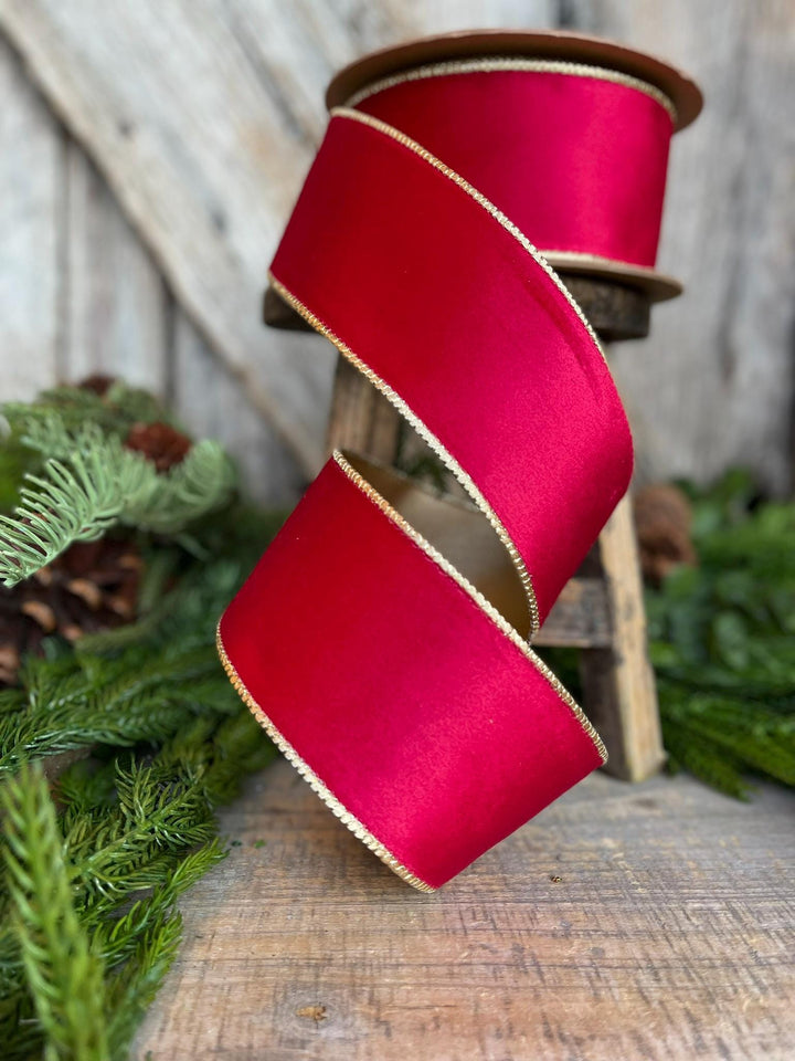 2.5" Red Gold Velvet Ribbon, Red Velvet Ribbon