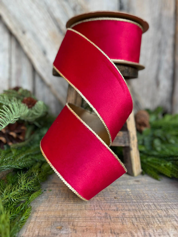 2.5" Red Gold Velvet Ribbon, Red Velvet Ribbon