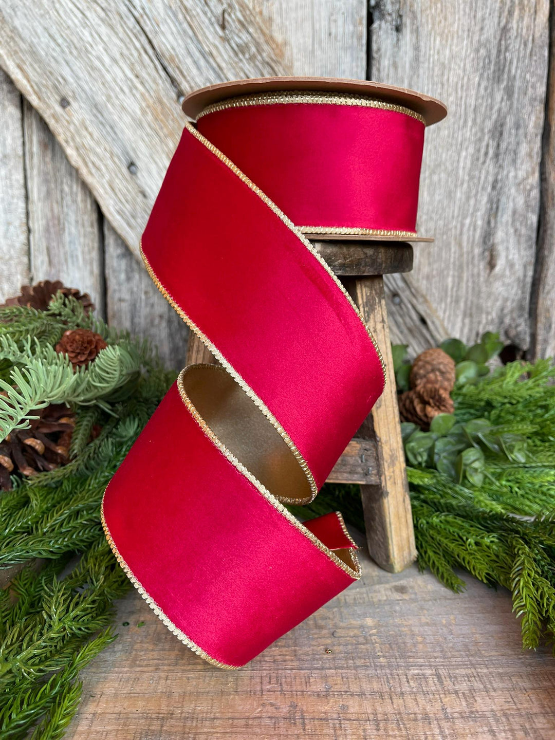 2.5" Red Gold Velvet Ribbon, Red Velvet Ribbon