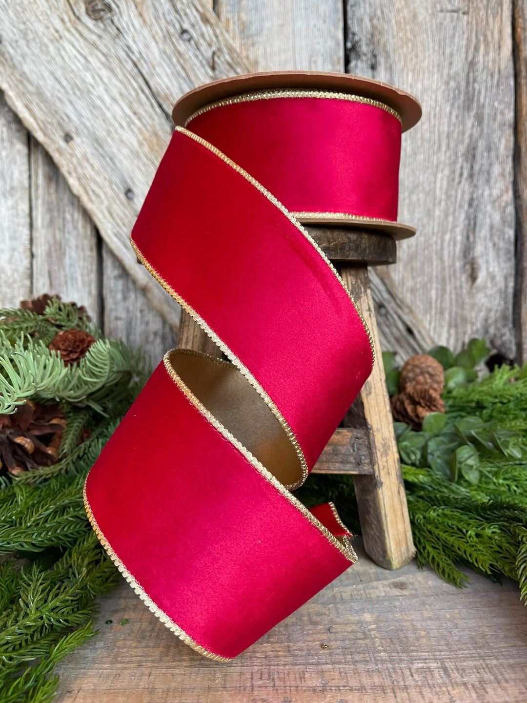 2.5" Red Gold Velvet Ribbon, Red Velvet Ribbon