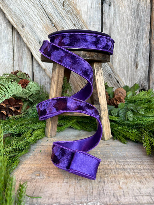 1" Purple Velvet Ribbon, Silken Velvet Ribbon, Farrisilk Wired Velvet Ribbon