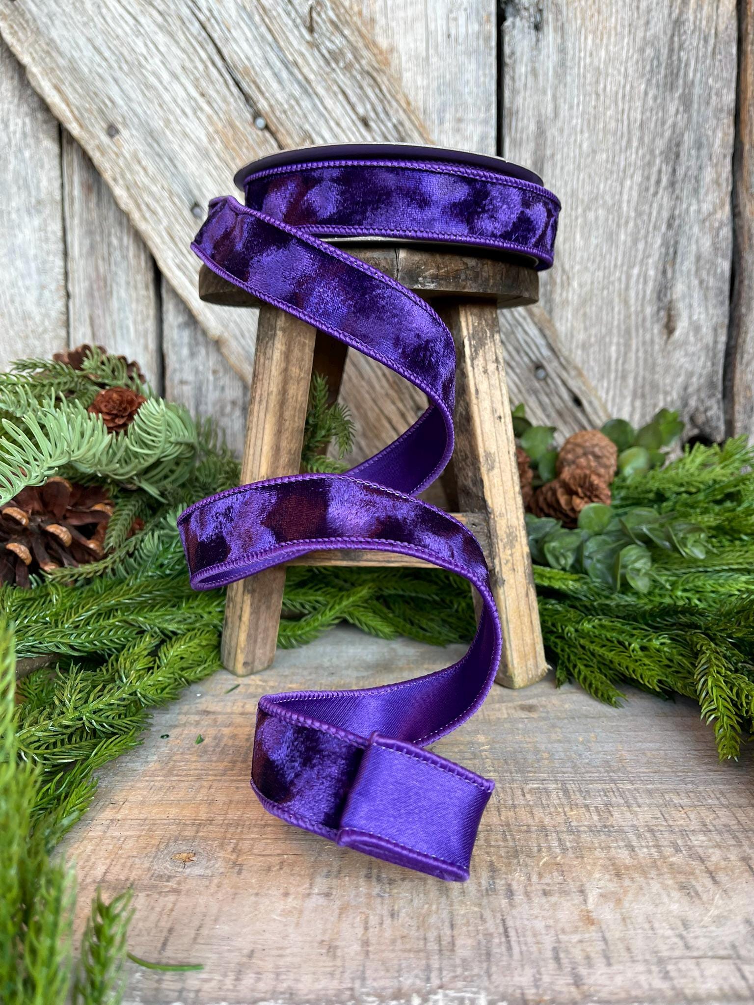 1" Purple Velvet Ribbon, Silken Velvet Ribbon, Farrisilk Wired Velvet Ribbon