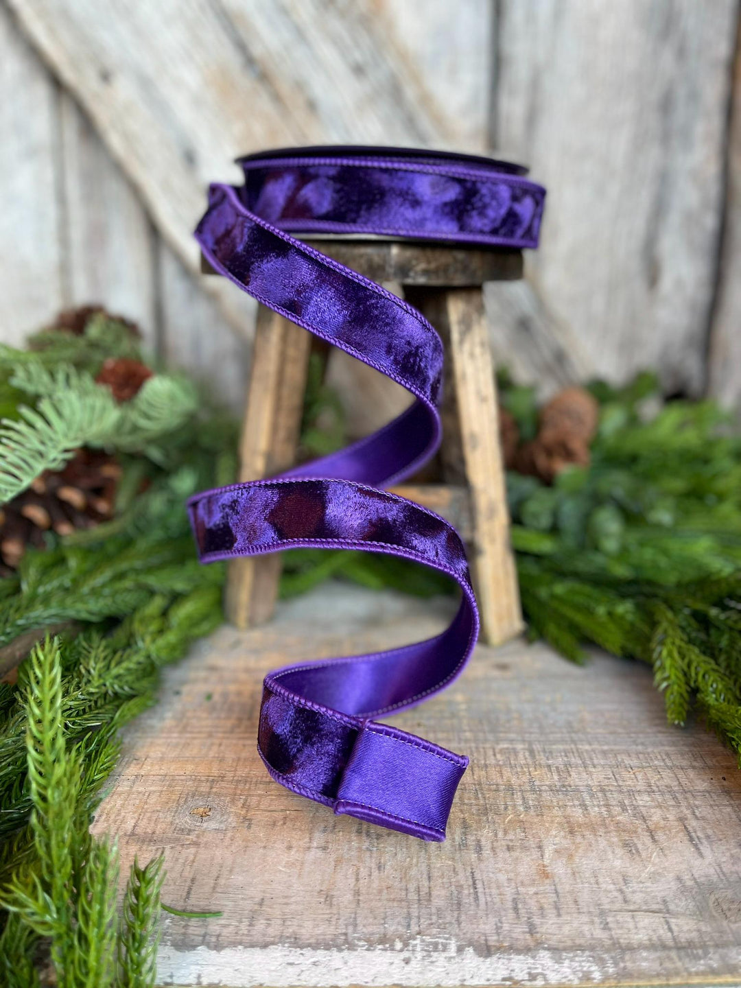 1" Purple Velvet Ribbon, Silken Velvet Ribbon, Farrisilk Wired Velvet Ribbon