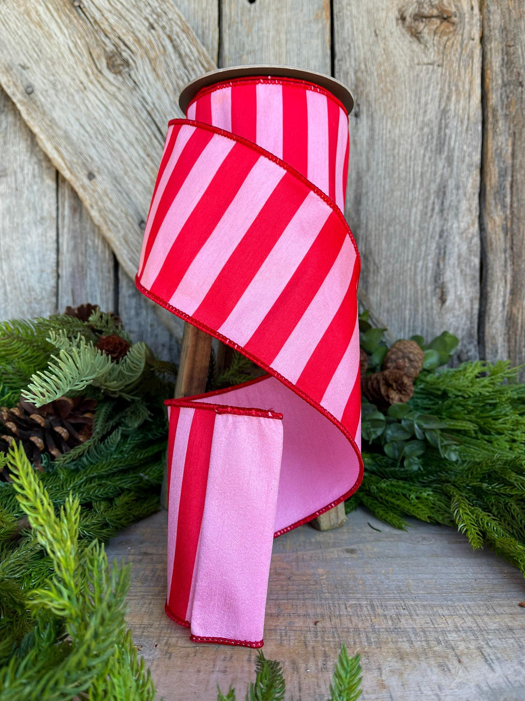 4" Red &amp; Pink Stripe Ribbon, Christmas Ribbon, Pinkmas Ribon