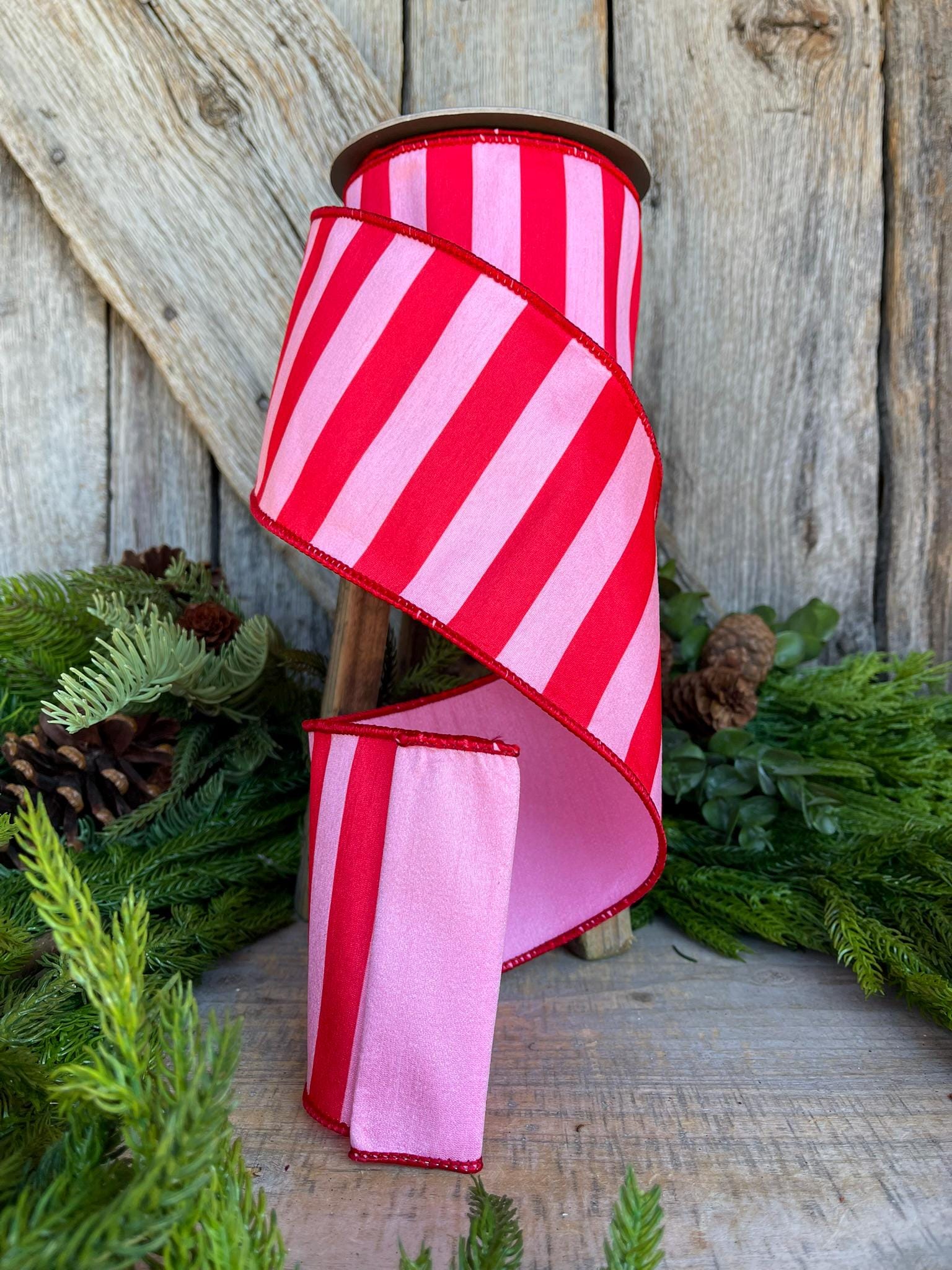4" Red & Pink Stripe Ribbon, Christmas Ribbon, Pinkmas Ribon