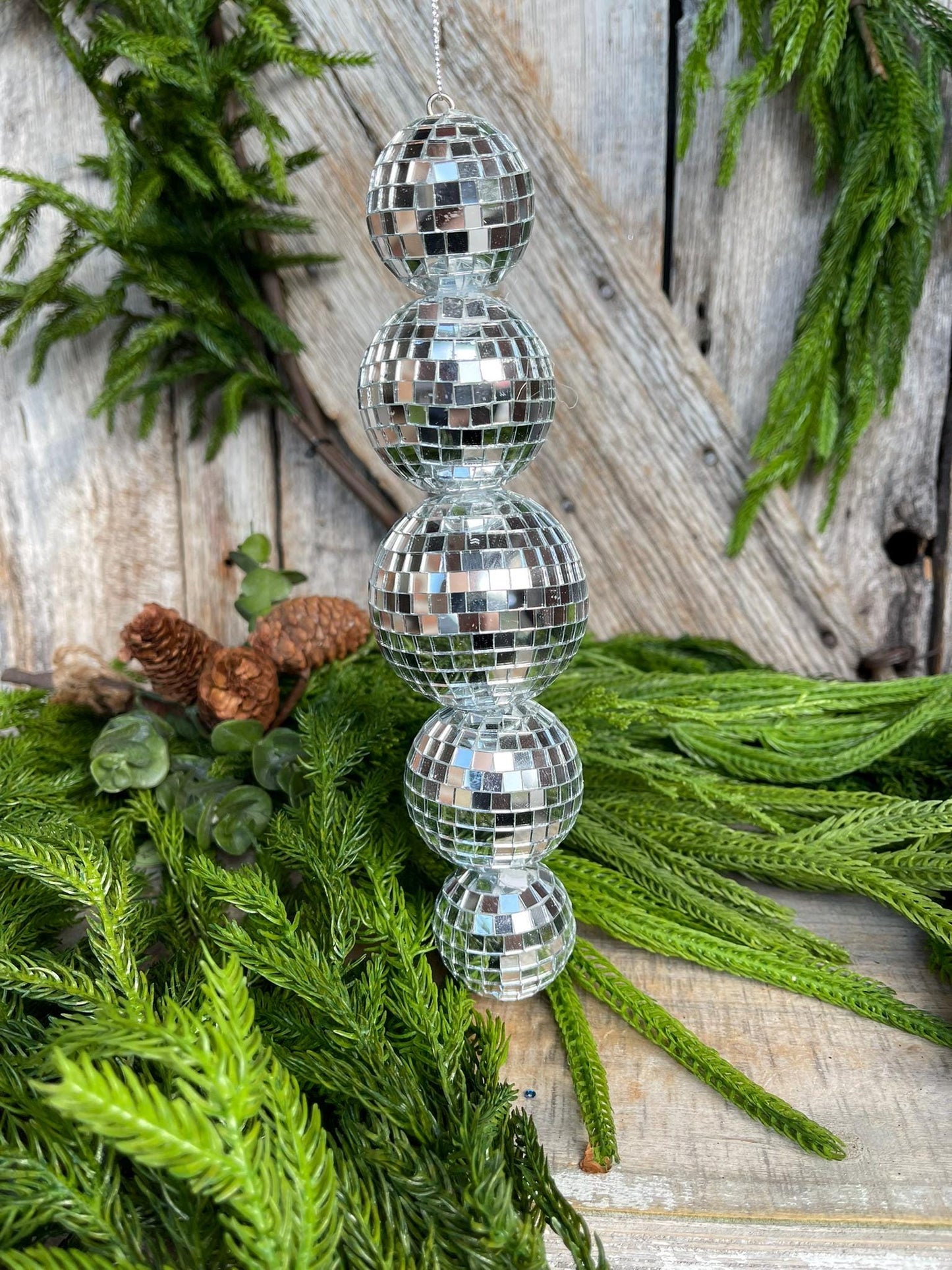 9" Disco Ornament, Mirror Ball Ornament, Silver Disco Ornament