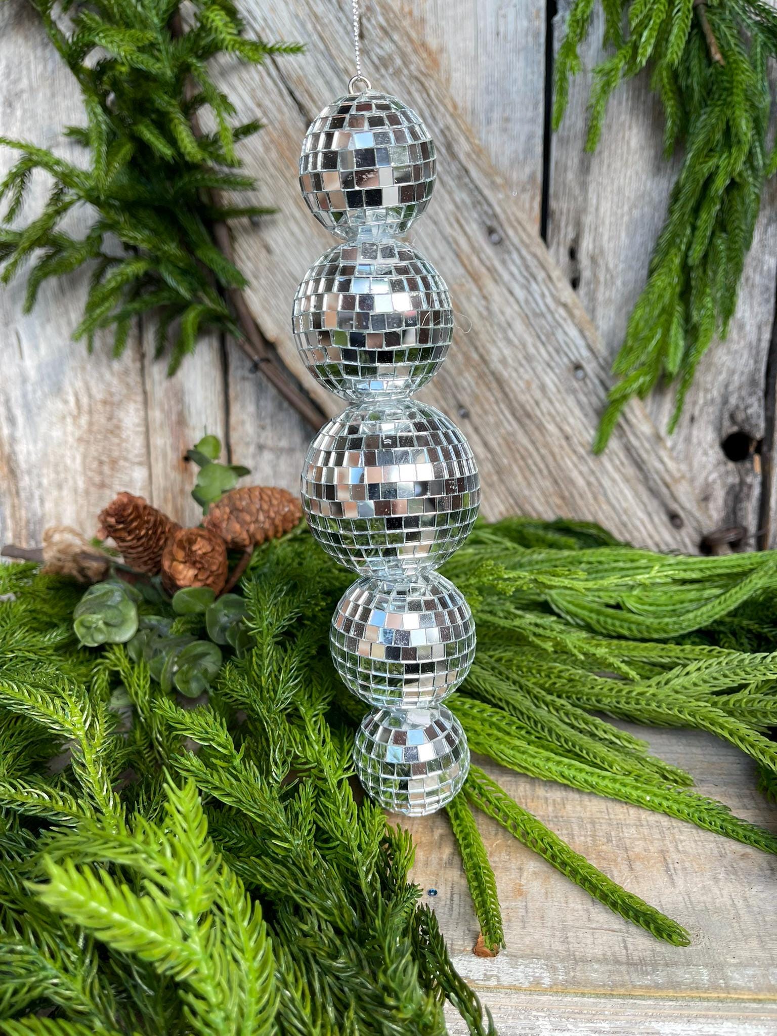 9" Disco Ornament, Mirror Ball Ornament, Silver Disco Ornament