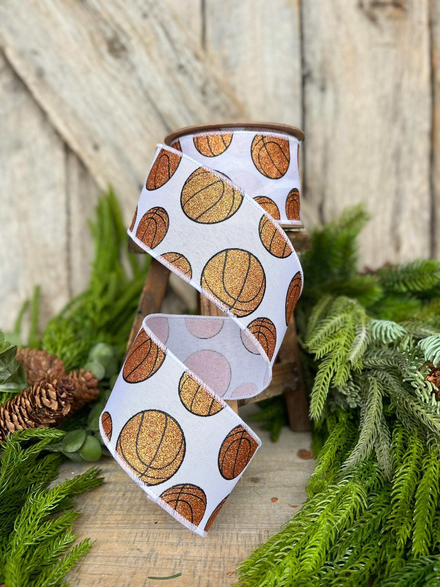 2.5" Basketball Wired Ribbon, Basketball Ribbon, Sports Ribbon, Wired Ribbon, Ribbon for Bows