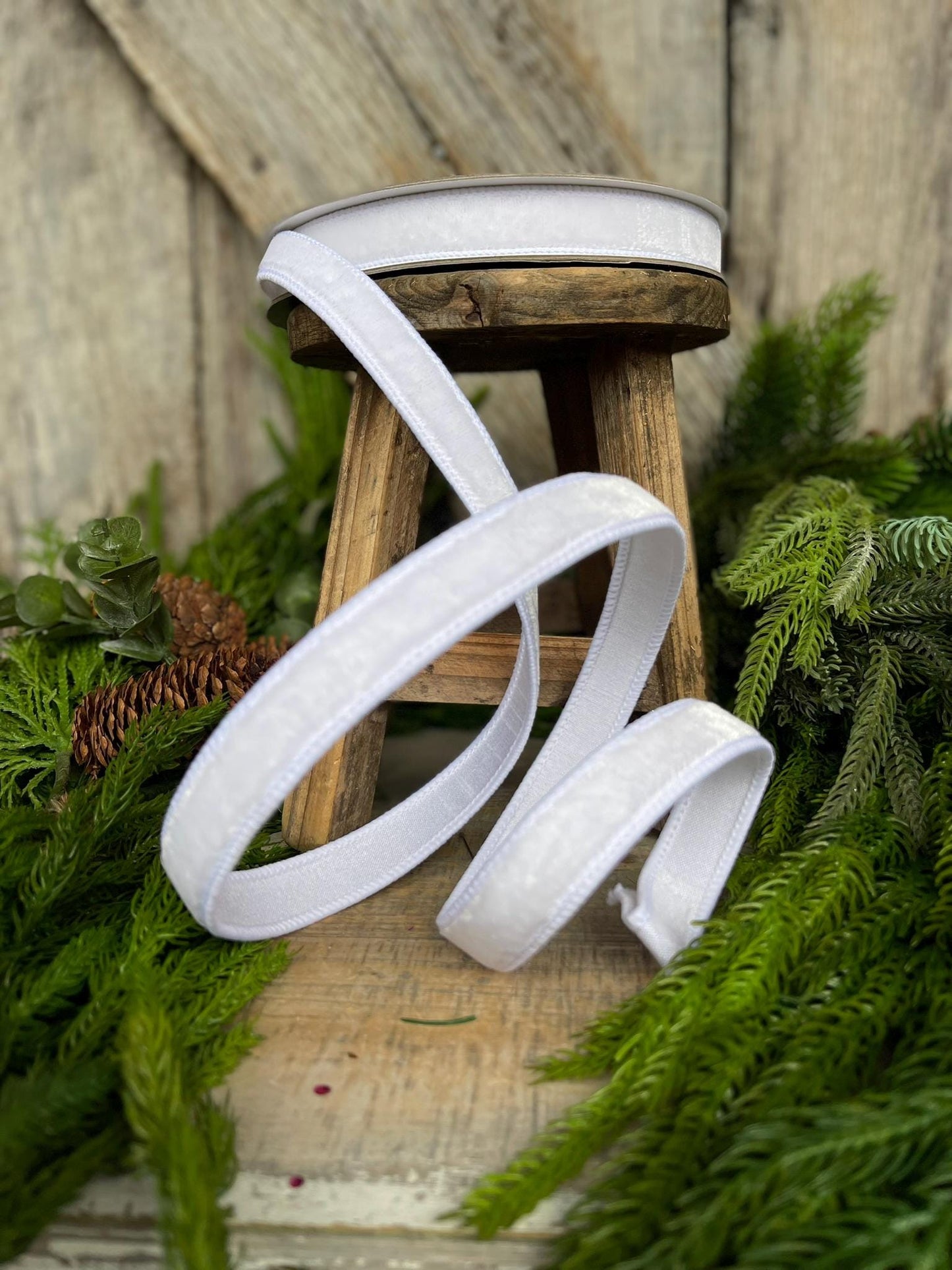 3/4" White Velvet Luster Wired Ribbon, Farrisilk Ribbon, Velvet Ribbon