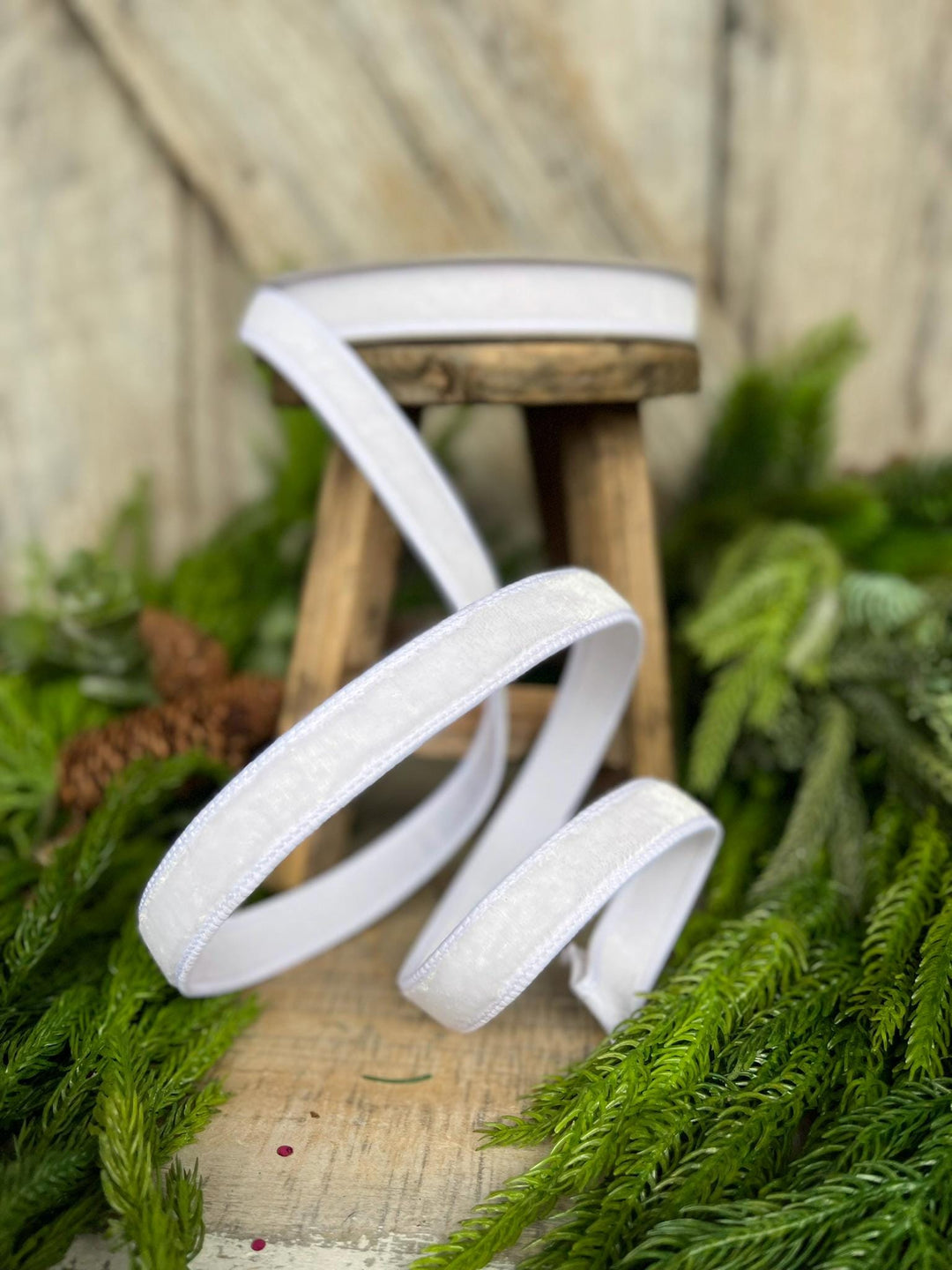 3/4" White Velvet Luster Wired Ribbon, Farrisilk Ribbon, Velvet Ribbon