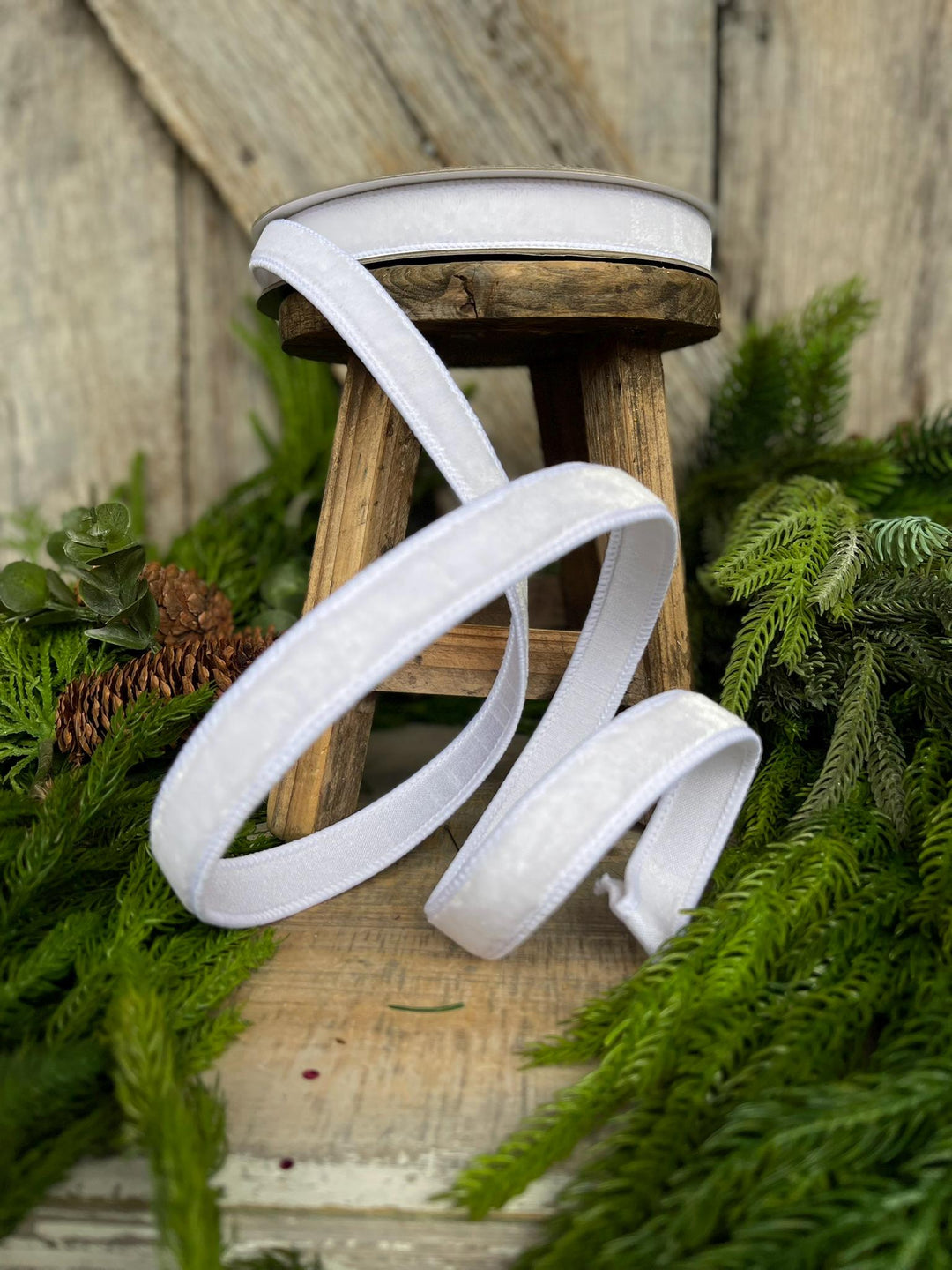 3/4" White Velvet Luster Wired Ribbon, Farrisilk Ribbon, Velvet Ribbon