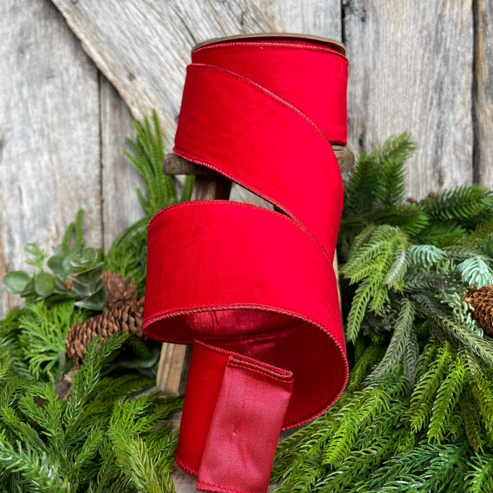 2.5" Red Velvet Ribbon, Christmas Tree Ribbon, Wreath Ribbon