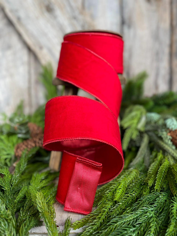 2.5" Red Velvet Ribbon, Christmas Tree Ribbon, Wreath Ribbon