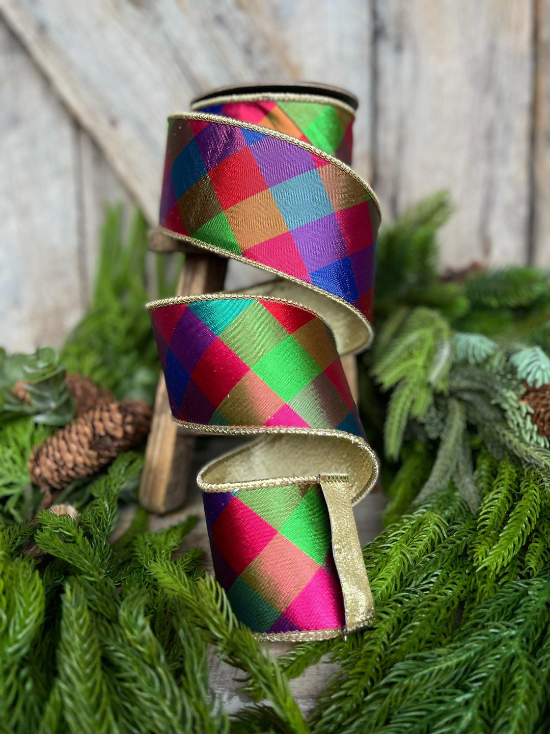 2.5" Color Checks Christmas RIbbon, Colorful Ribbon, Designer Ribbon