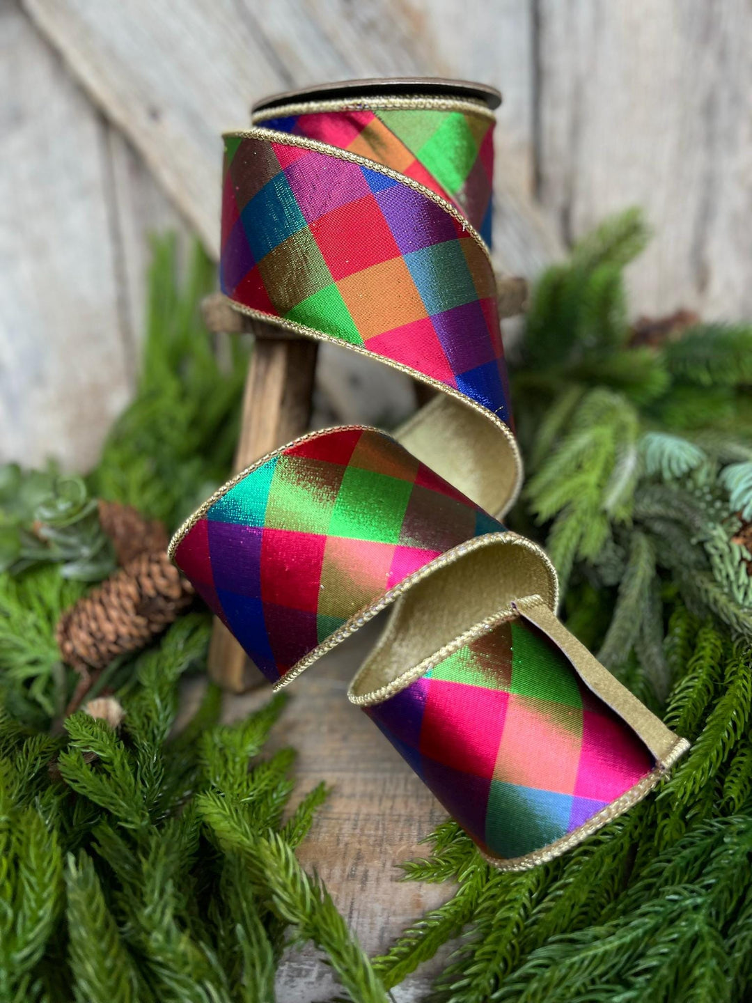 2.5" Color Checks Christmas RIbbon, Colorful Ribbon, Designer Ribbon