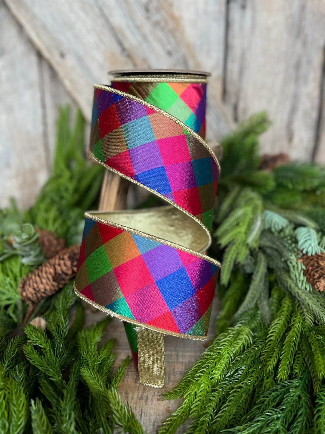 2.5" Color Checks Christmas RIbbon, Colorful Ribbon, Designer Ribbon