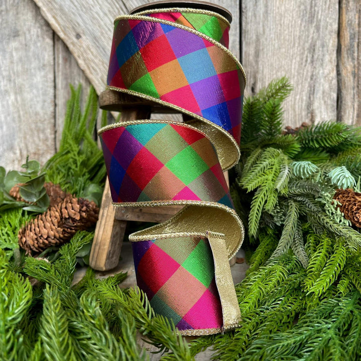 2.5" Color Checks Christmas RIbbon, Colorful Ribbon, Designer Ribbon