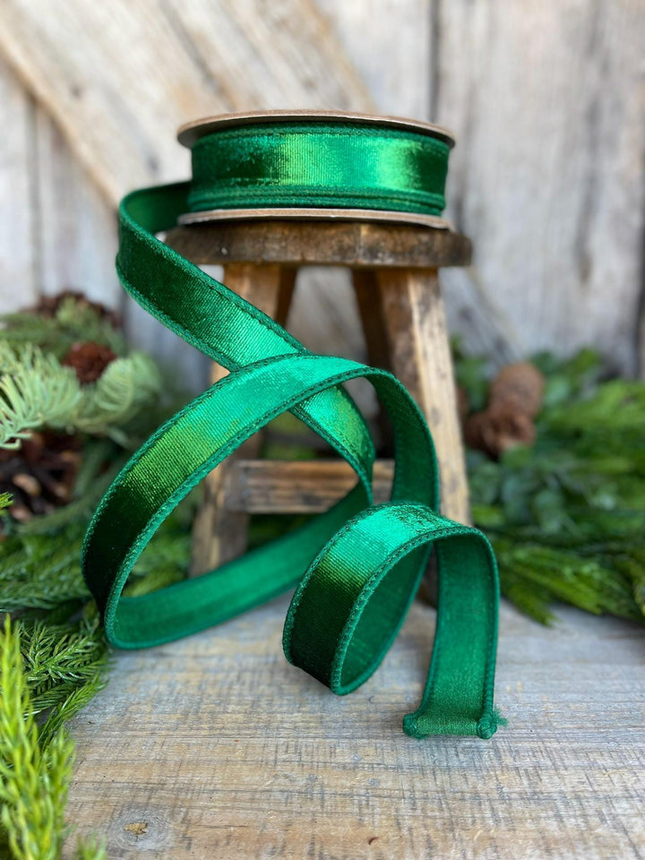 1" Green Velvet Ribbon, Emerald Green Velvet Ribbon, Christmas RIbbon