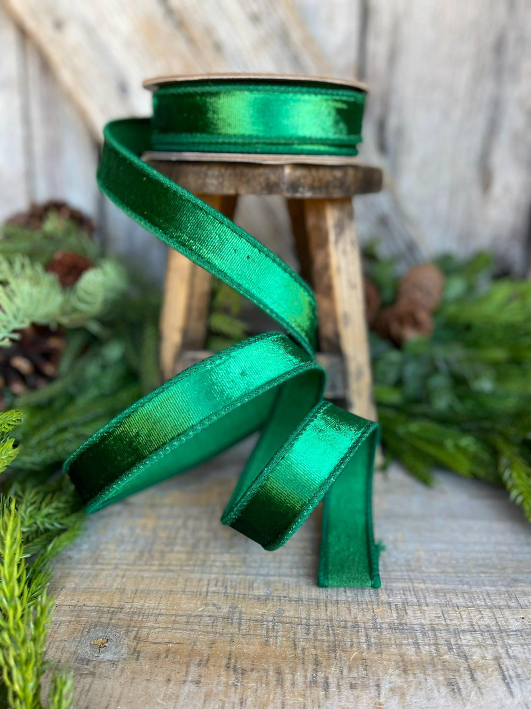 1" Green Velvet Ribbon, Emerald Green Velvet Ribbon, Christmas RIbbon