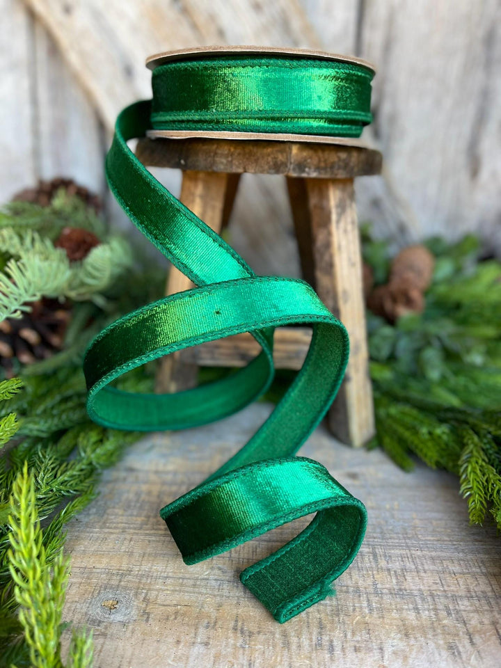 1" Green Velvet Ribbon, Emerald Green Velvet Ribbon, Christmas RIbbon