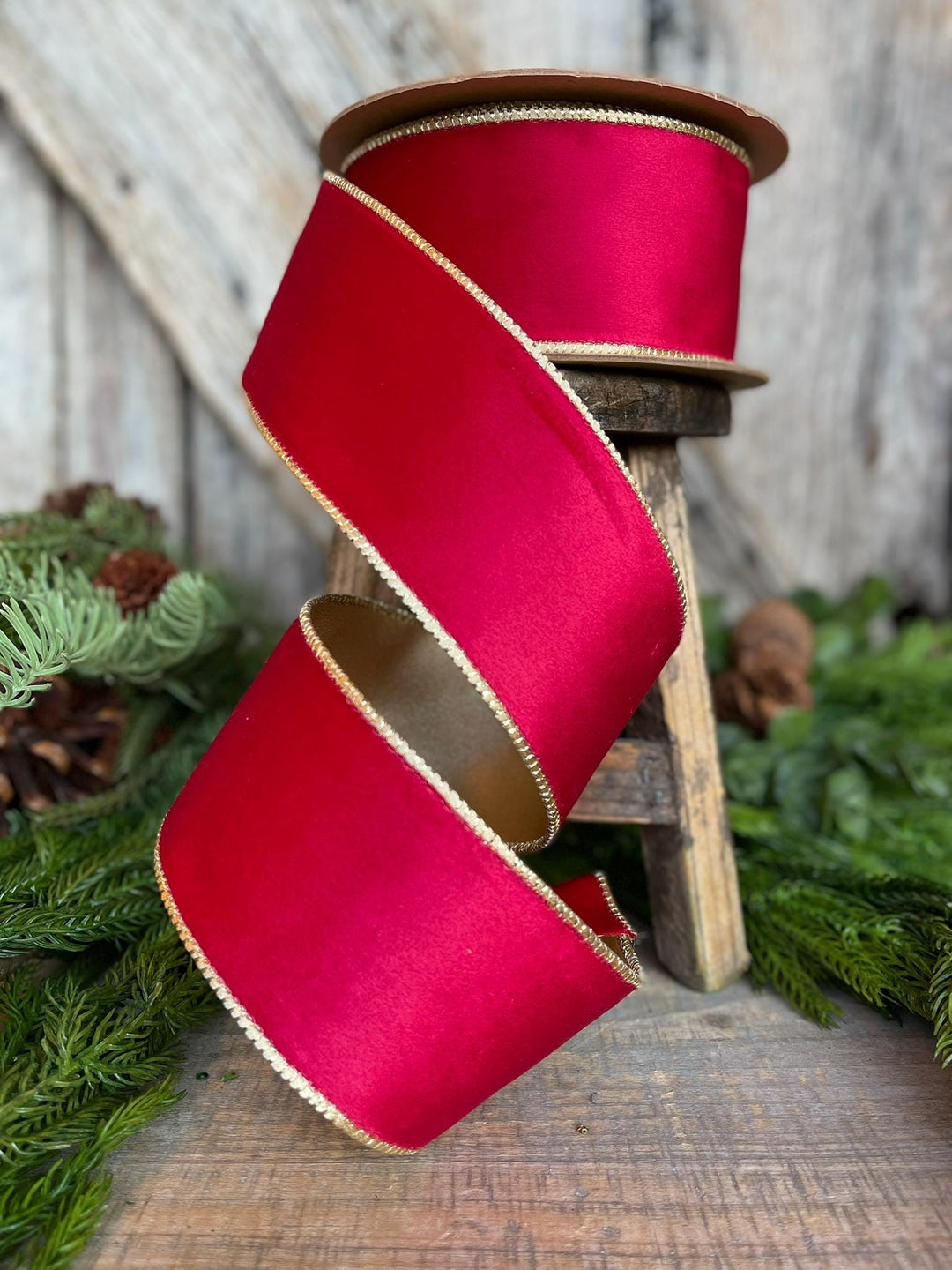 2.5" Red Gold Velvet Ribbon, Red Velvet Ribbon