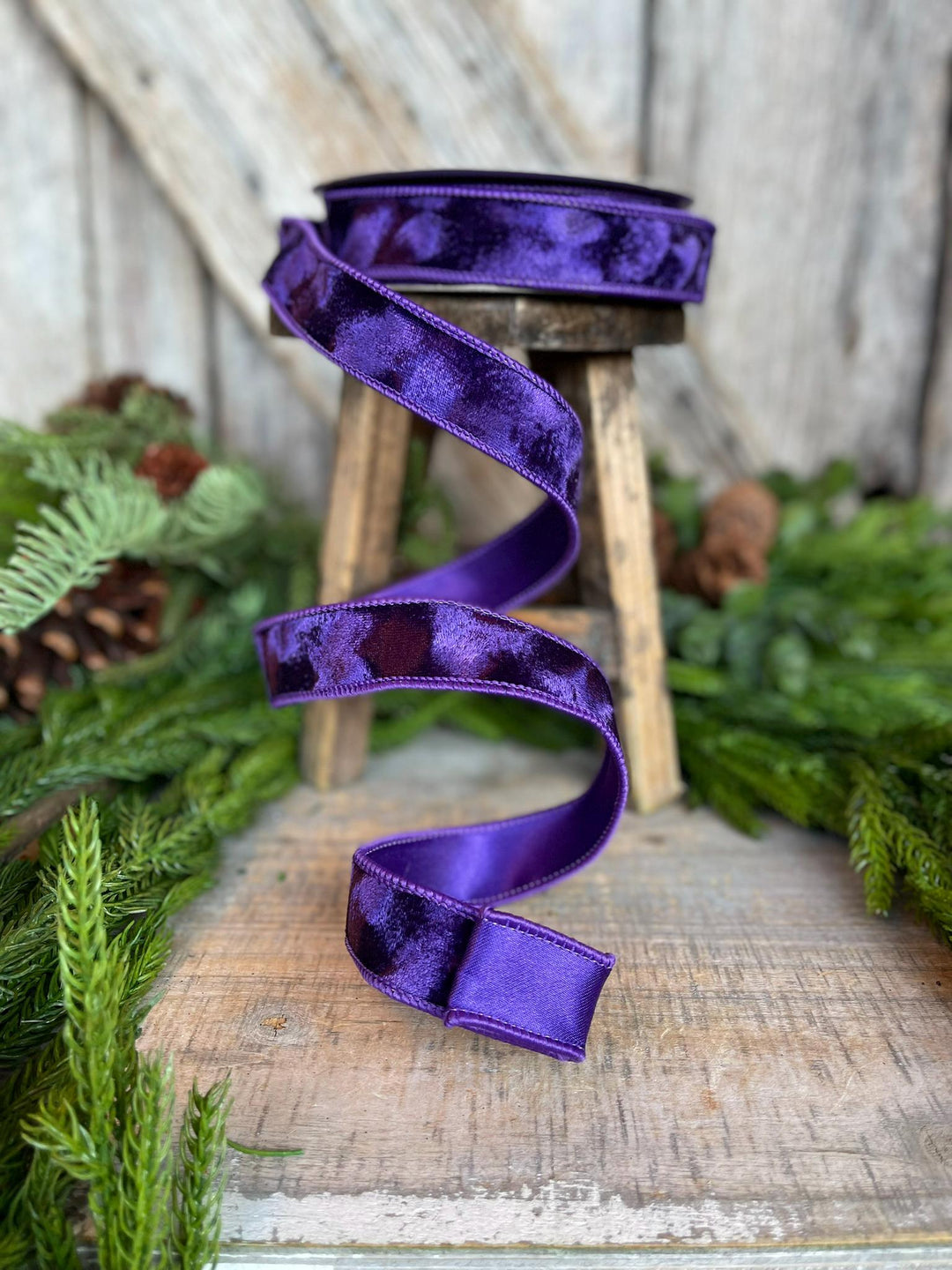 1" Purple Velvet Ribbon, Silken Velvet Ribbon, Farrisilk Wired Velvet Ribbon