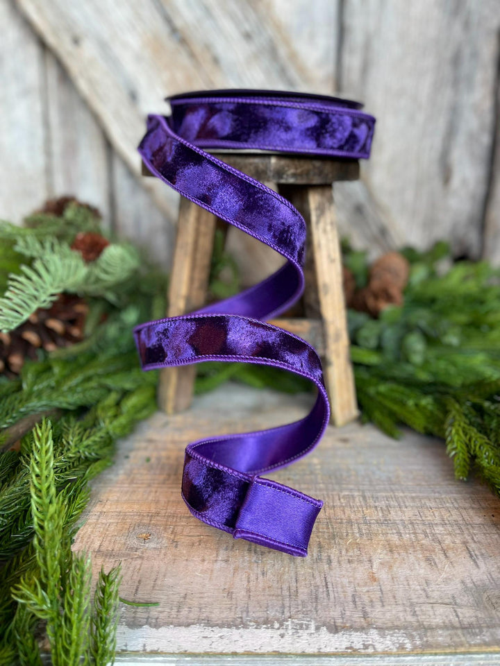 1" Purple Velvet Ribbon, Silken Velvet Ribbon, Farrisilk Wired Velvet Ribbon