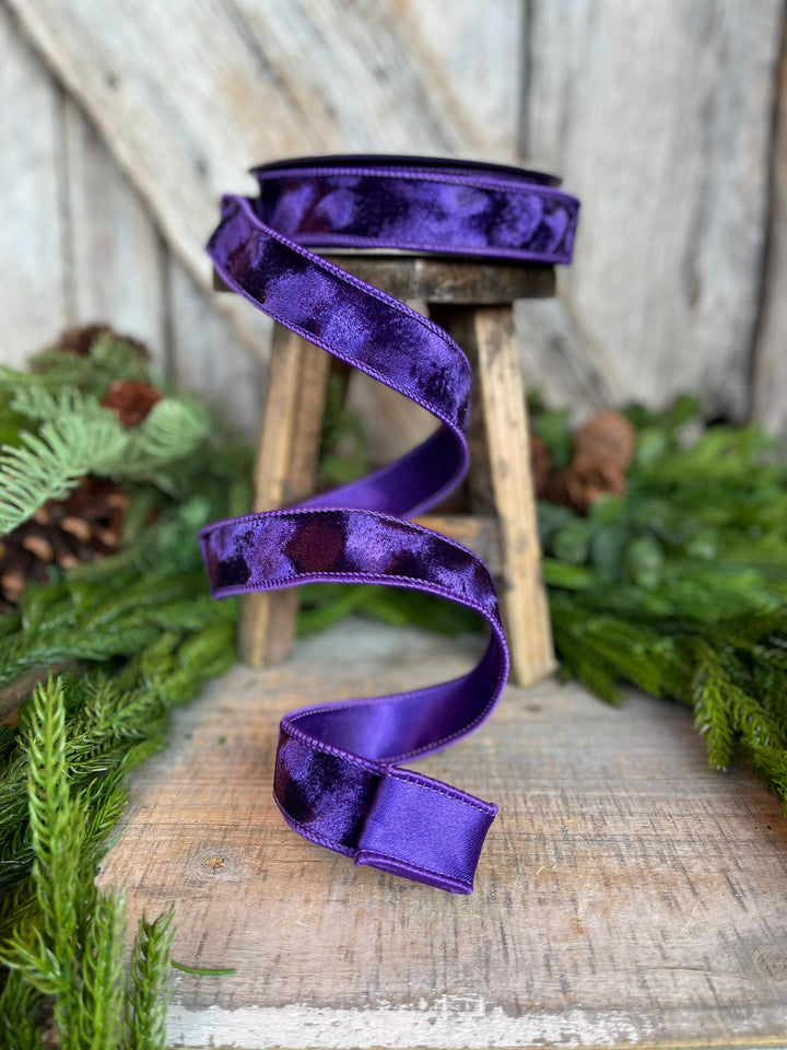 1" Purple Velvet Ribbon, Silken Velvet Ribbon, Farrisilk Wired Velvet Ribbon