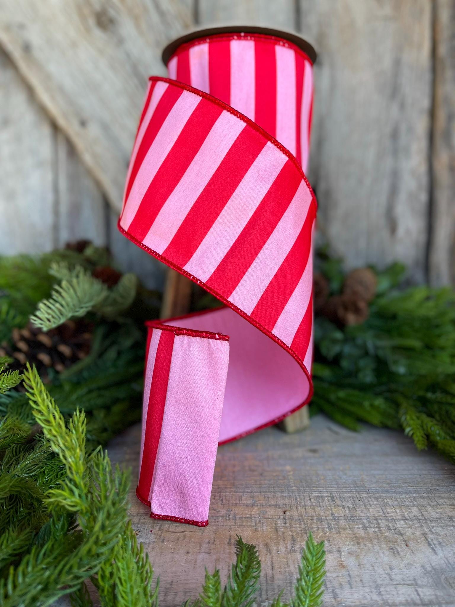 4" Red & Pink Stripe Ribbon, Christmas Ribbon, Pinkmas Ribon