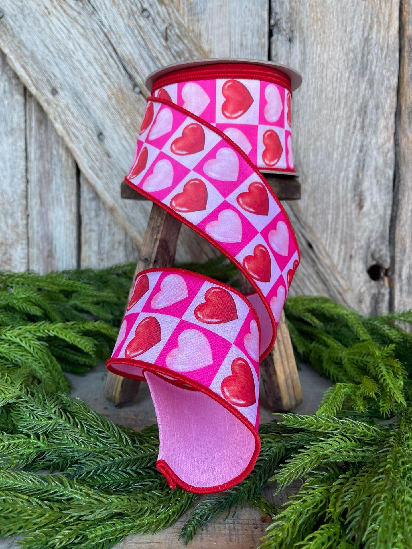 2.5" Heart Valentine Ribbon, Farrisilk Ribbon, Wired RIbbon
