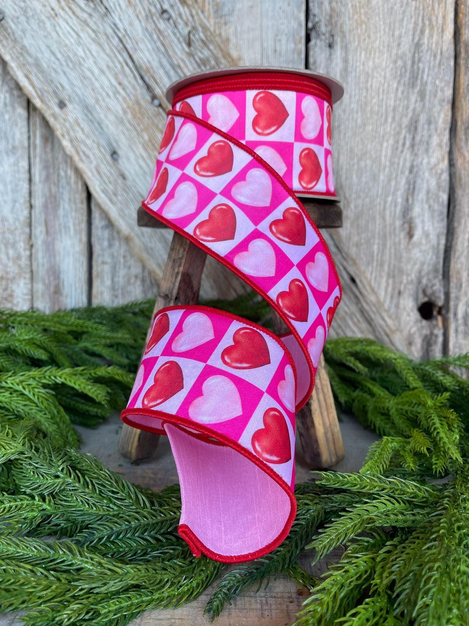 2.5" Heart Valentine Ribbon, Farrisilk Ribbon, Wired RIbbon