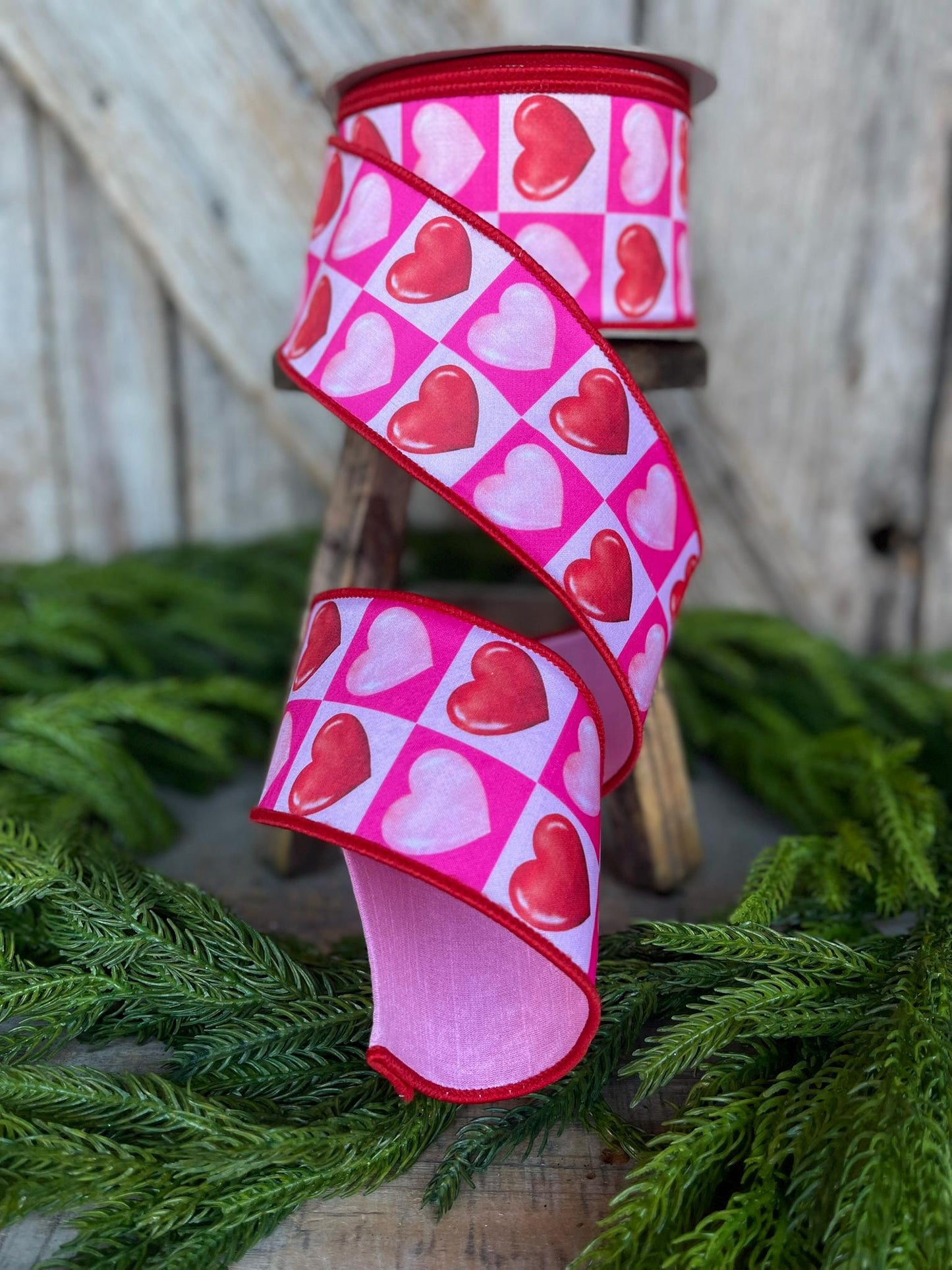 2.5" Heart Valentine Ribbon, Farrisilk Ribbon, Wired RIbbon