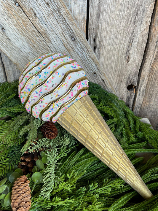 15" White Ice Cream Cone Ornament, Farrisilk Candy Couture