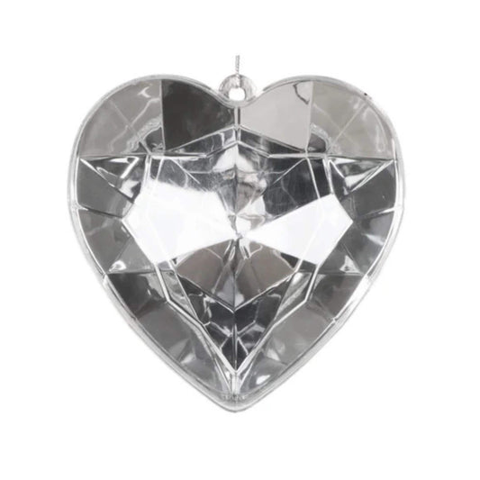 8" Clear Heart Jewel Ornament, Farrisilk Heart Ornament, Valentine Heart