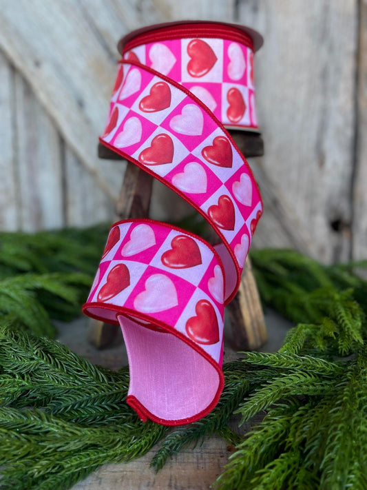 2.5" Heart Valentine Ribbon, Farrisilk Ribbon, Wired RIbbon