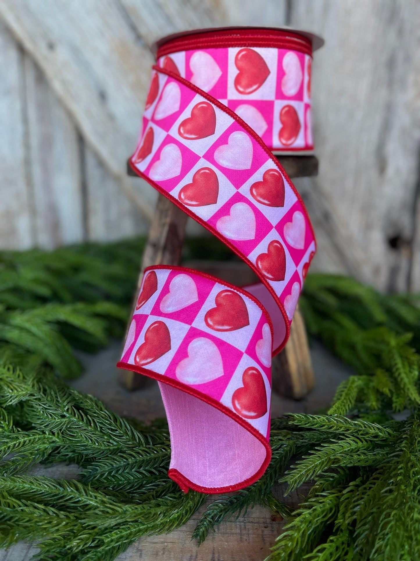 2.5" Heart Valentine Ribbon, Farrisilk Ribbon, Wired RIbbon