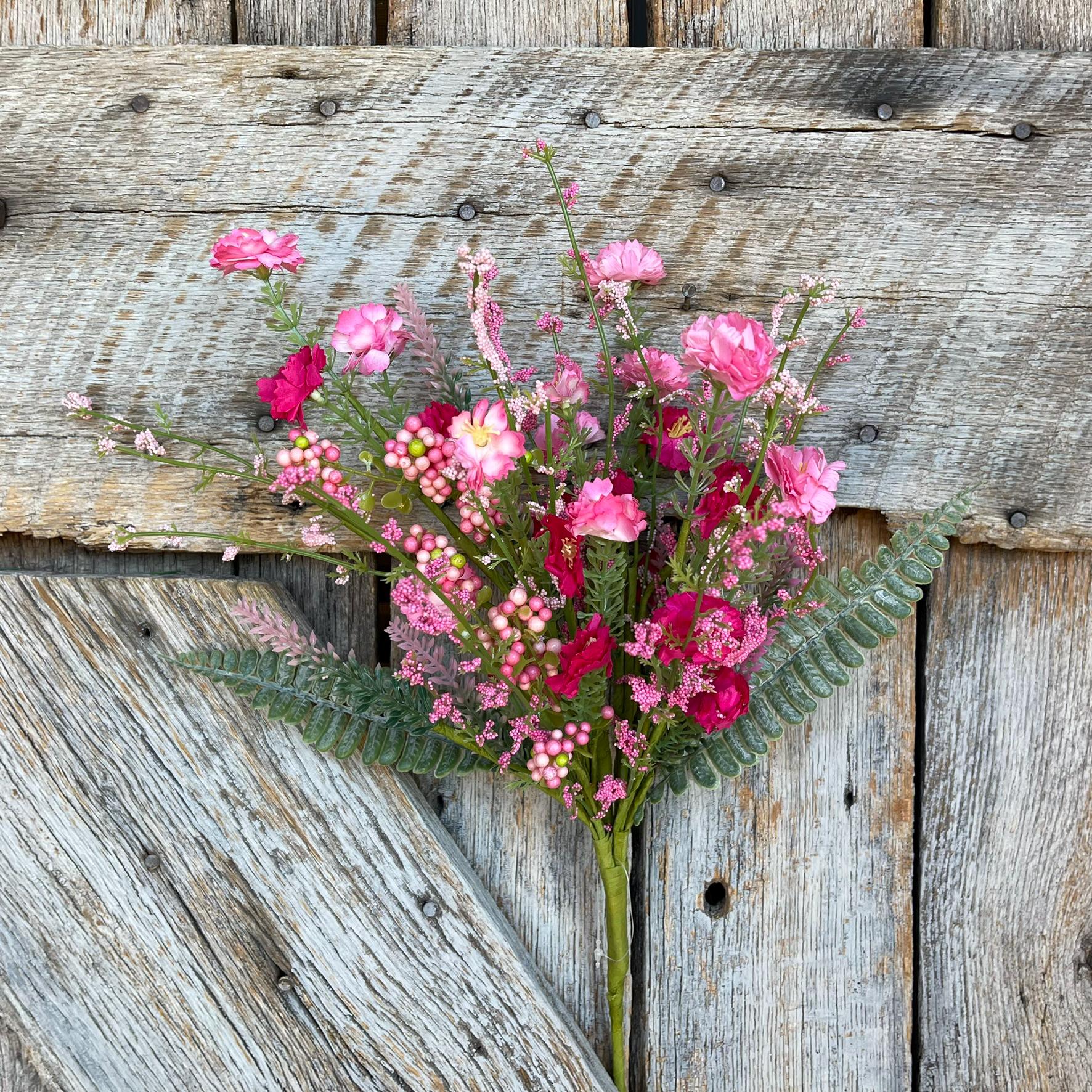 20" Pink Mixed Wild Flower Bush, Floral Filler Spray, Spring Florals, Artificial Floral Spray, Wreath Supply, Floral Supply, 64847-PKBTY