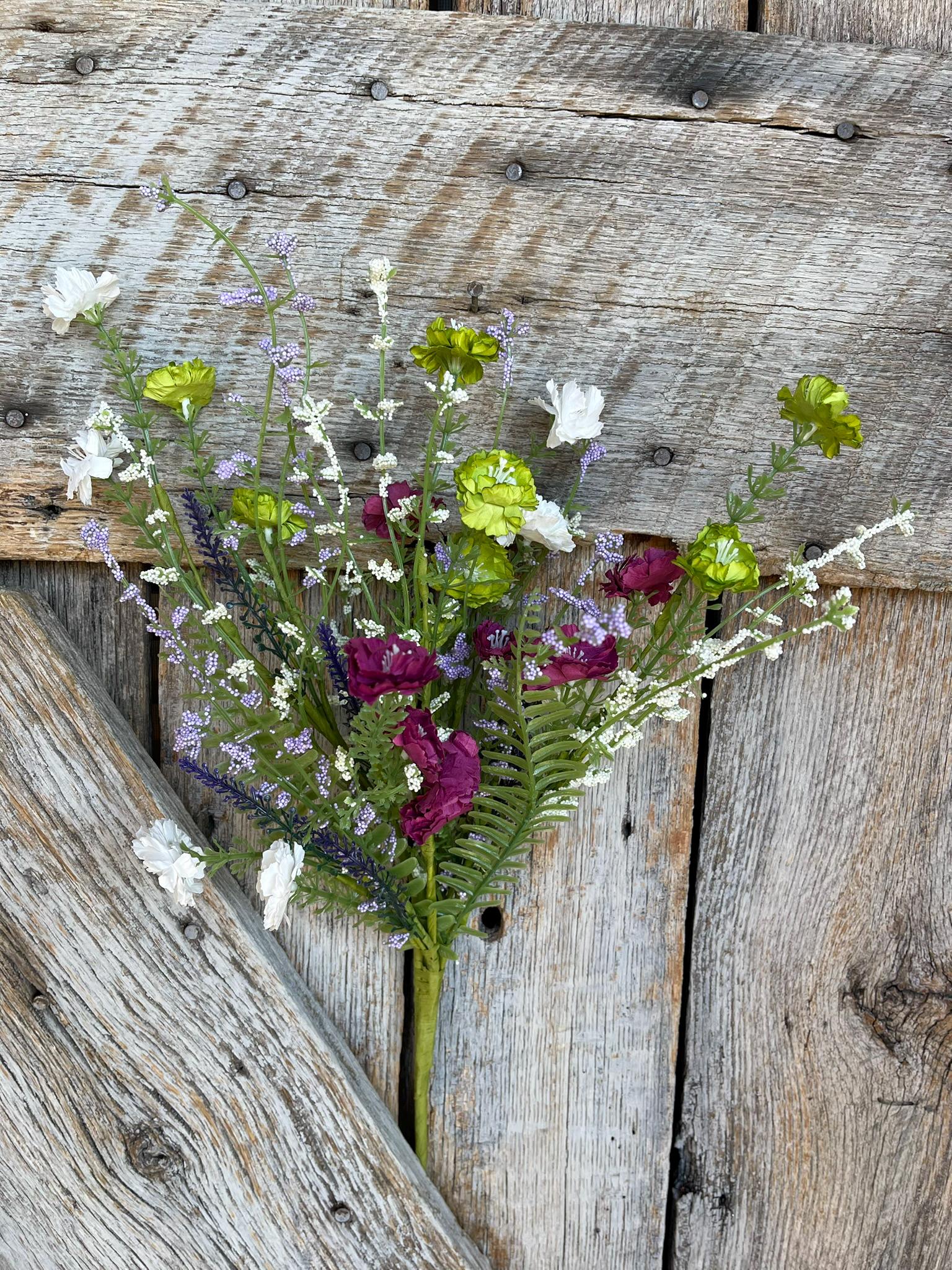 20" Purple Lime Green Mixed Wild Flower Bush, Floral Filler Spray, Spring Florals, Artificial Floral Spray, Wreath Supply, 63908