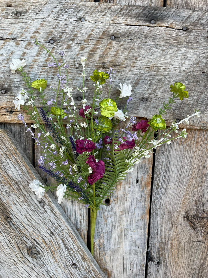20" Purple Lime Green Mixed Wild Flower Bush, Floral Filler Spray