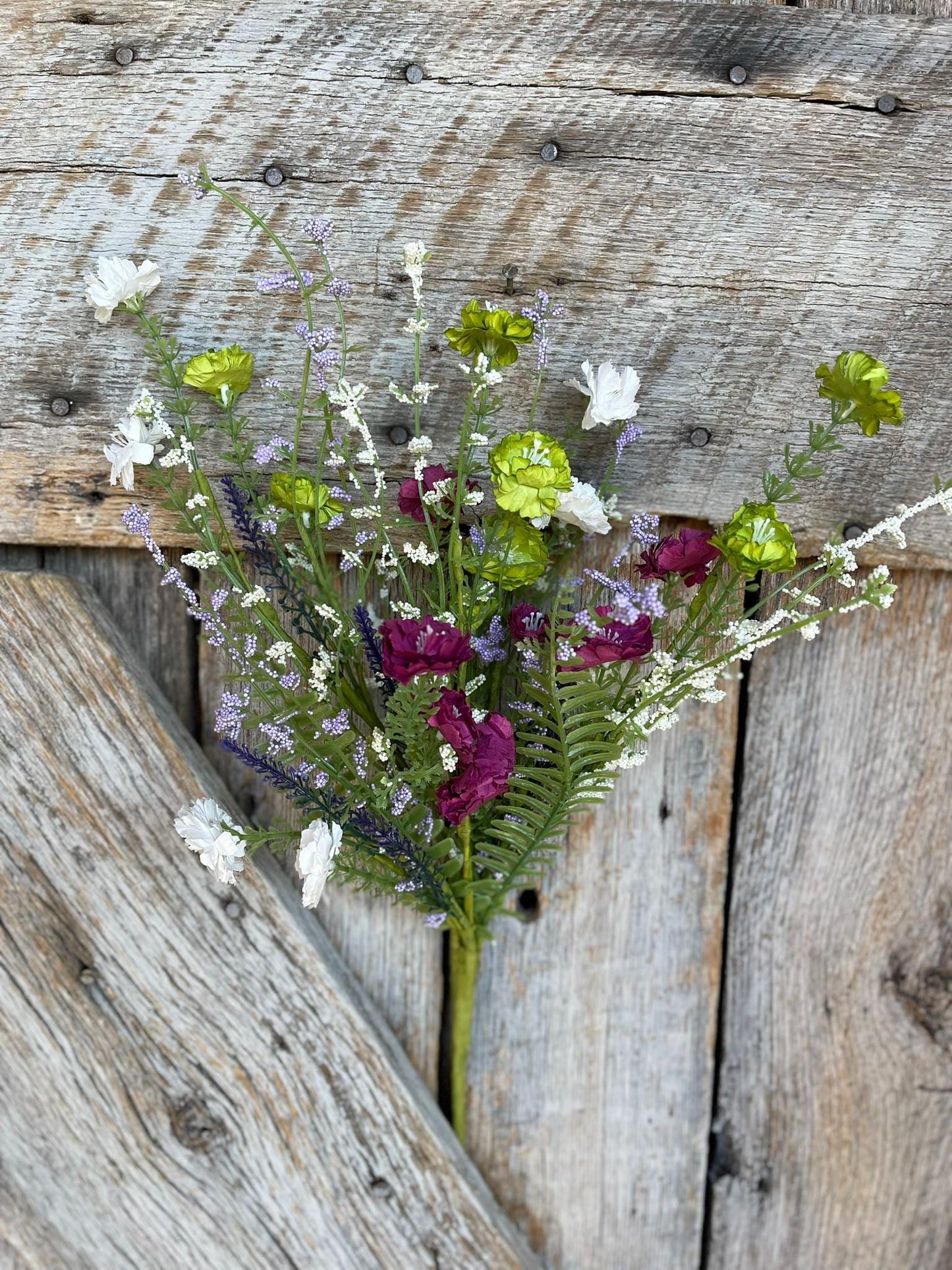 20" Purple Lime Green Mixed Wild Flower Bush, Floral Filler Spray, Spring Florals, Artificial Floral Spray, Wreath Supply, 63908