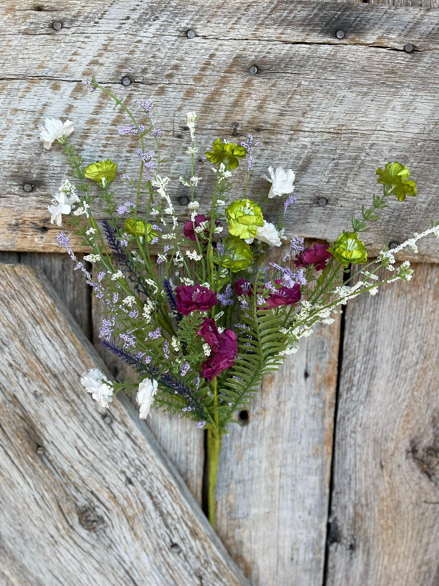 20" Purple Lime Green Mixed Wild Flower Bush, Floral Filler Spray, Spring Florals, Artificial Floral Spray, Wreath Supply, 63908
