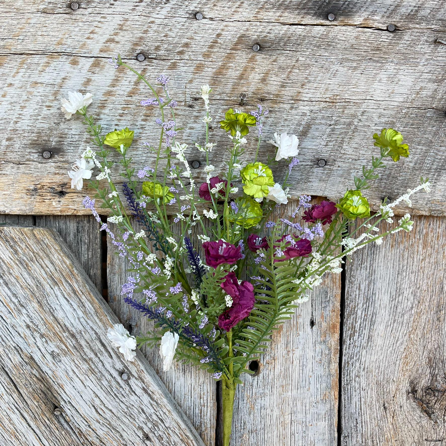 20" Purple Lime Green Mixed Wild Flower Bush, Floral Filler Spray, Spring Florals, Artificial Floral Spray, Wreath Supply, 63908